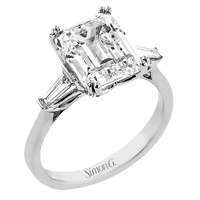 Emerald - cut Three - stone Engagement Ring in 18k Gold with Diamonds - Simon G. Jewelry