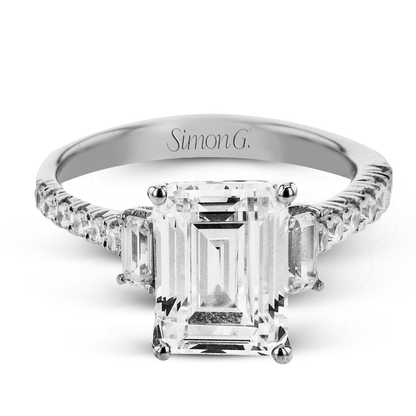 Emerald-cut Three-stone Engagement Ring in 18k Gold with Diamonds