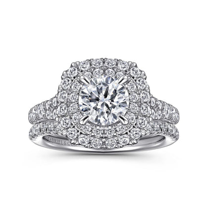 Gabriel & Co. "Lexie" Cushion Shaped Double Halo Diamond Engagement Ring