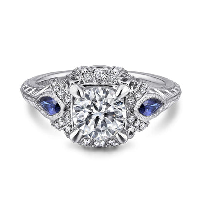 Gabriel & Co. "Lexington" Diamond & Blue Sapphire Halo Engagement Ring