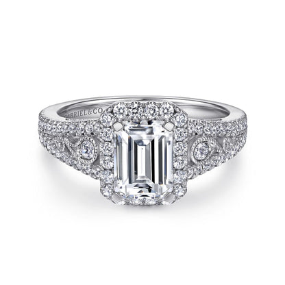 Gabriel & Co. "Marlena" Emerald Cut Halo Diamond Engagement Ring