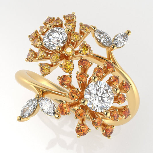 Garden Fashion Ring in 18k Gold with Diamonds & Sapphires - Simon G. Jewelry