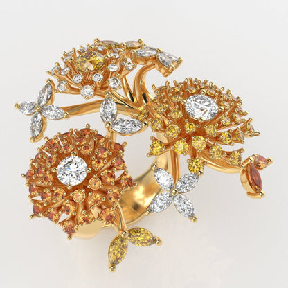 Garden Fashion Ring in 18k Gold with Diamonds & Sapphires