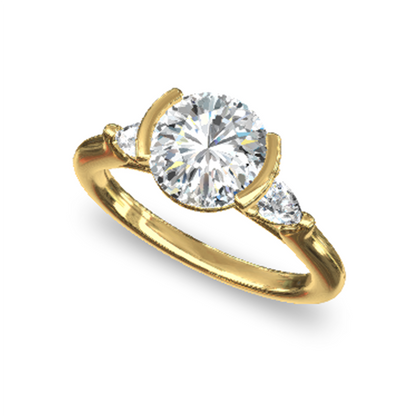14K Yellow Gold Half Bezel Round Three Stone Diamond Engagement Ring test
