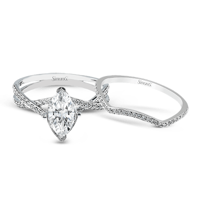 Marquise-cut Criss-cross Engagement Ring & Matching Wedding Band in 18k Gold with Diamonds