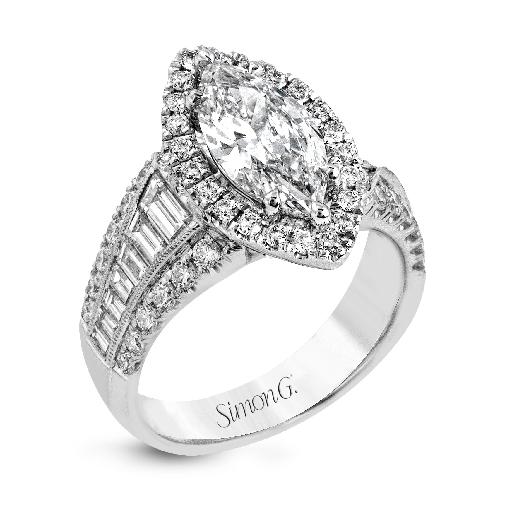 Marquise-Cut Halo Engagement Ring In 18k Gold With Diamonds – Gold and ...
