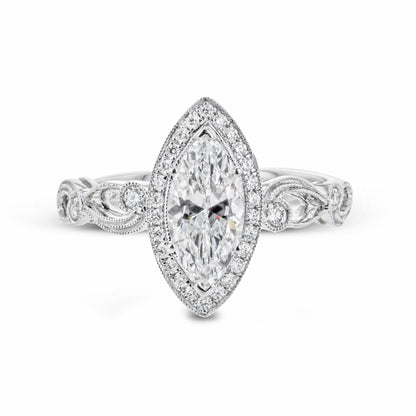 Marquise-Cut Halo Engagement Ring In 18k Gold With Diamonds