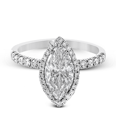 Marquise-cut Halo Engagement Ring & Matching Wedding Band in 18k Gold with Diamonds