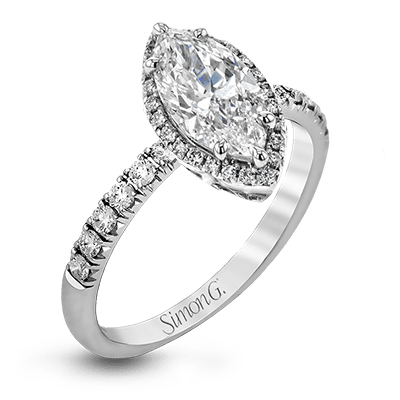 Marquise-cut Halo Engagement Ring & Matching Wedding Band in 18k Gold with Diamonds