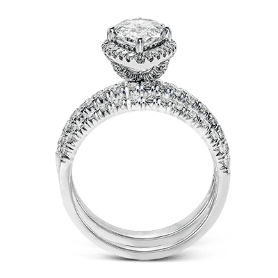 Marquise-cut Halo Engagement Ring & Matching Wedding Band in 18k Gold with Diamonds