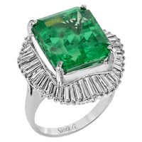 One - of - a - Kind Emerald Halo Ring In 18k Gold With Diamonds - Simon G. Jewelry