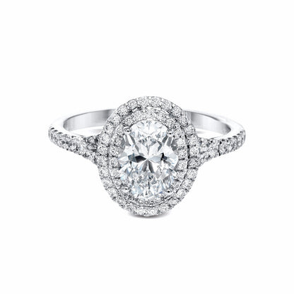 Oval-Cut Double-Halo Engagement Ring In 18k Gold With Diamonds