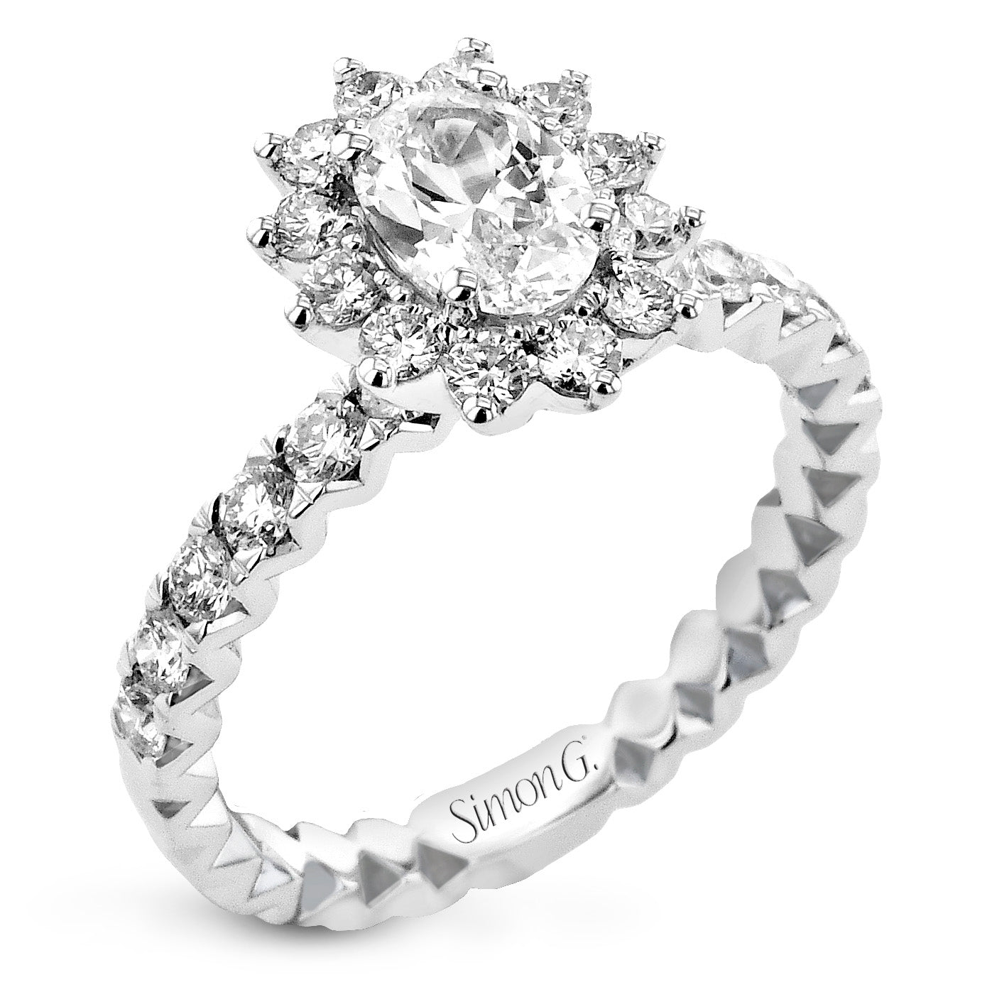 Oval-Cut Flower Halo Engagement Ring In 18k Gold With Diamonds – Gold ...