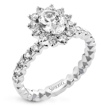 Oval - Cut Flower Halo Engagement Ring In 18k Gold With Diamonds - Simon G. Jewelry