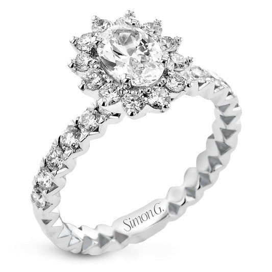 Oval - Cut Flower Halo Engagement Ring In 18k Gold With Diamonds - Simon G. Jewelry