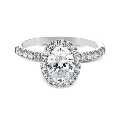 Oval-cut Halo Engagement Ring & Matching Wedding Band in 18K Gold with Diamonds