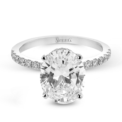 Oval-cut Hidden Halo Engagement Ring in 18k Gold with Diamonds