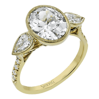 Oval - cut Three - stone Engagement Ring in 18k Gold with Diamonds - Simon G. Jewelry