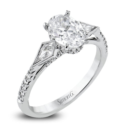Oval - Cut Three - Stone Engagement Ring In 18k White Gold With Diamonds - Simon G. Jewelry