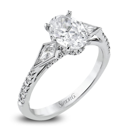 Oval - Cut Three - Stone Engagement Ring In 18k White Gold With Diamonds - Simon G. Jewelry