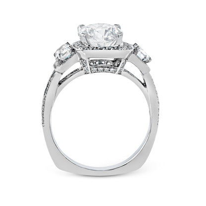 Oval-Cut Three-Stone Halo Engagement Ring In 18k Gold With Diamonds