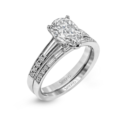 Pear - cut Engagement Ring & Matching Wedding Band in 18k Gold with Diamonds - Simon G. Jewelry
