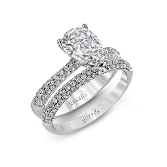 Pear - cut Engagement Ring & Matching Wedding Band in 18k Gold with Diamonds - Simon G. Jewelry