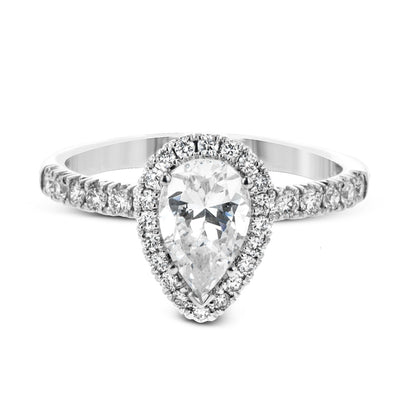 Pear-cut Halo Engagement Ring & Matching Wedding Band in 18K Gold with Diamonds