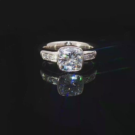 Bezel-Set Cushion Cut Diamond Engagement Ring
