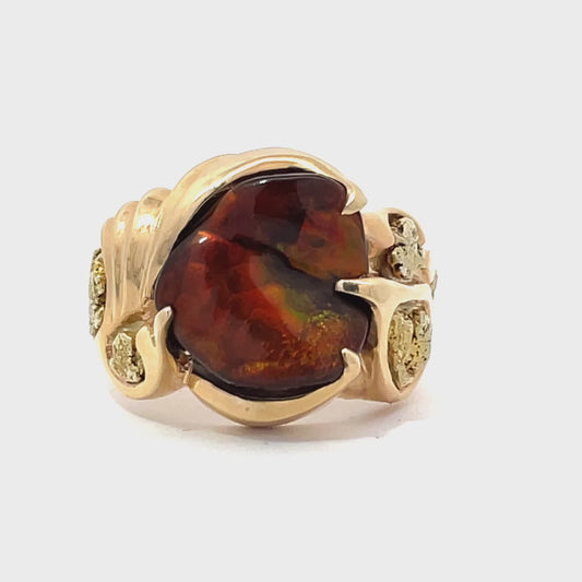 Fire Agate and Gold Nugget Gold Ring