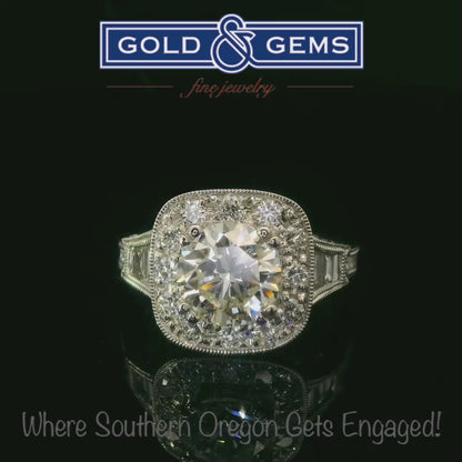 Elegant Diamond Halo Vintage Style Engagement Ring