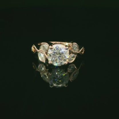 Leaf Inspired Ring with Round and Marquise Cut Diamonds