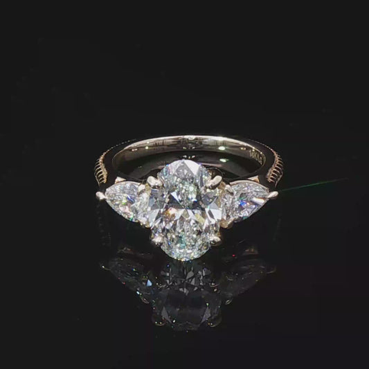 “The First Lady” - Oval and Pear Shape Diamond Engagement Ring in 14k Yellow Gold