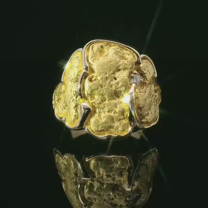 Natural Gold Nugget Ring with a Round Cut Diamond Accent