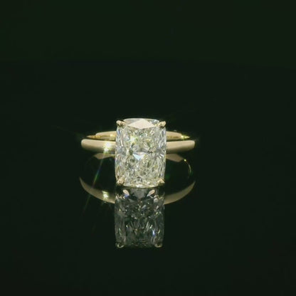 Gold Solitaire Ring with Cushion Cut Diamond