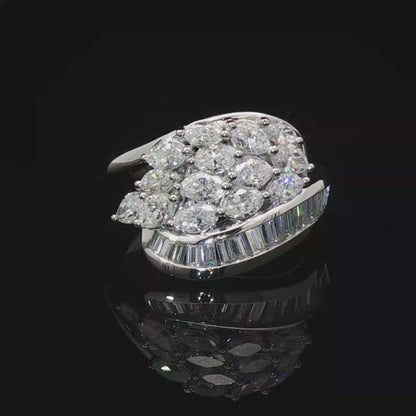 Platinum Custom Diamond Ring with Marquise and Baguette Cut Diamonds
