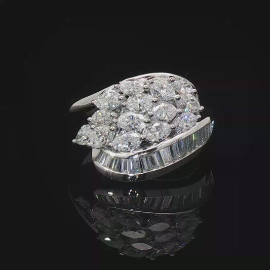 Platinum Custom Diamond Ring with Marquise and Baguette Cut Diamonds