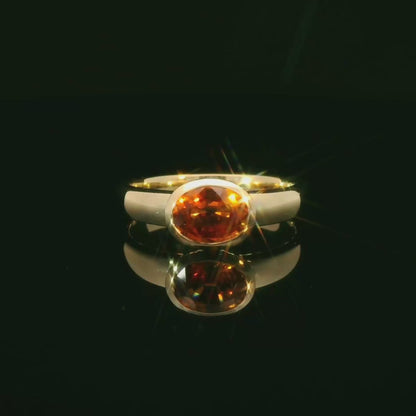 Gold Ring with bezel set Fiery Orange / Red Citrine