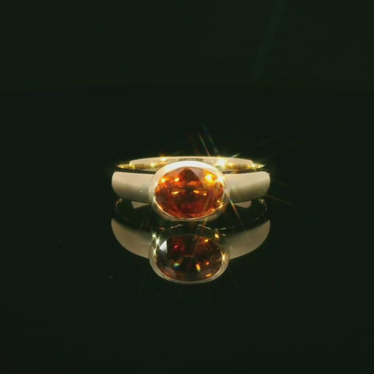 Gold Ring with bezel set Fiery Orange / Red Citrine