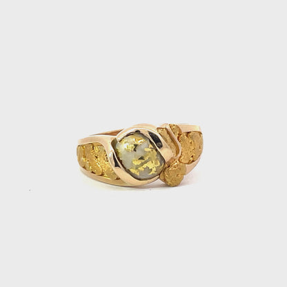 Men's Gold Nugget / Gold veined Quartz Ring