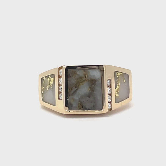 Geometric Gold Veined Quartz / diamond Ring