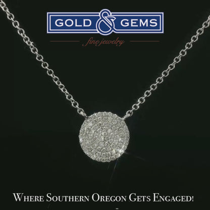 Elegant White Gold Micro-Pave’ Diamond Disc Pendant / Necklace