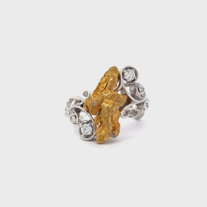 Ladies Gold Nugget Diamond Ring