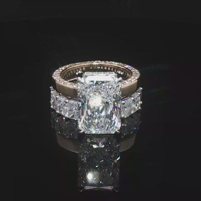 Radiant Cut UltraFire Premium Lab Diamond Engagement Ring and Radiant Eternity Band
