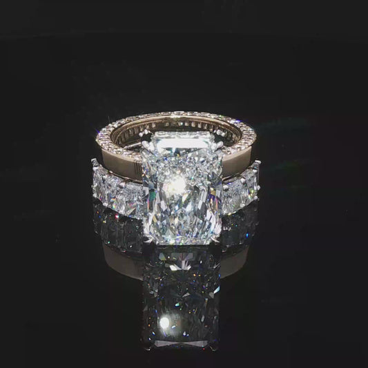 Radiant Cut UltraFire Premium Lab Diamond Engagement Ring and Radiant Eternity Band