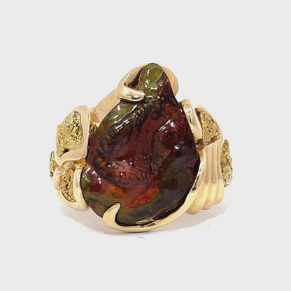Fire Agate & Gold Nugget Men's Ring