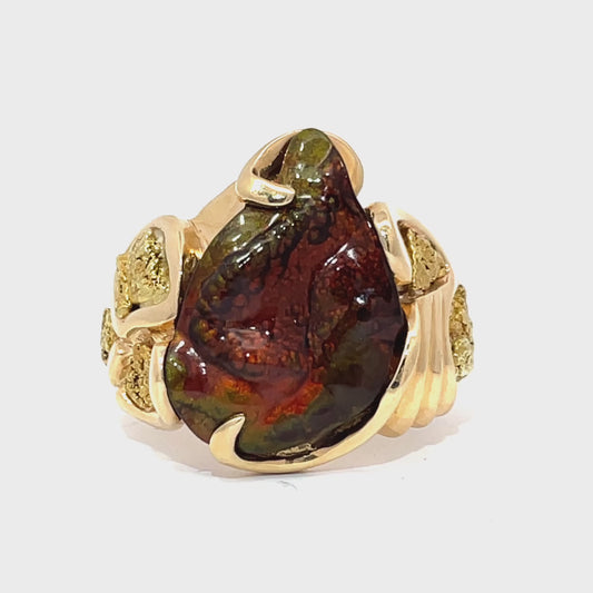 Fire Agate & Gold Nugget Men's Ring