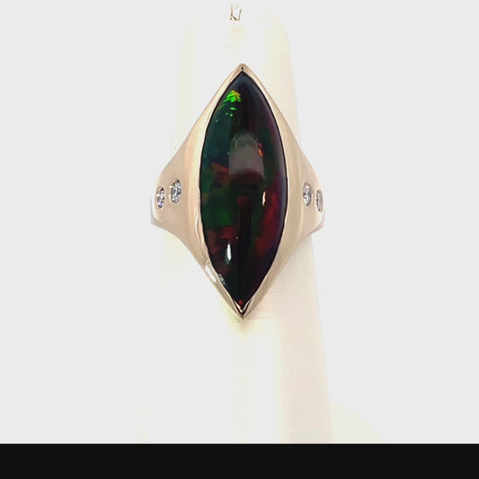 Ethiopian Black opal Opal Ring with Diamond Accents