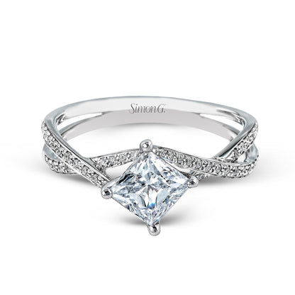 Princess-cut Criss-cross Engagement Ring & Matching Wedding Band in 18k Gold with Diamonds
