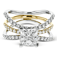 Princess - cut Engagement Ring & Matching Wedding Band in 18k Gold with Diamonds - Simon G. Jewelry